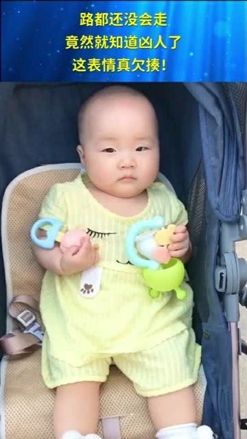 路都还没会走,竟然就知道凶人了,这表情真欠揍