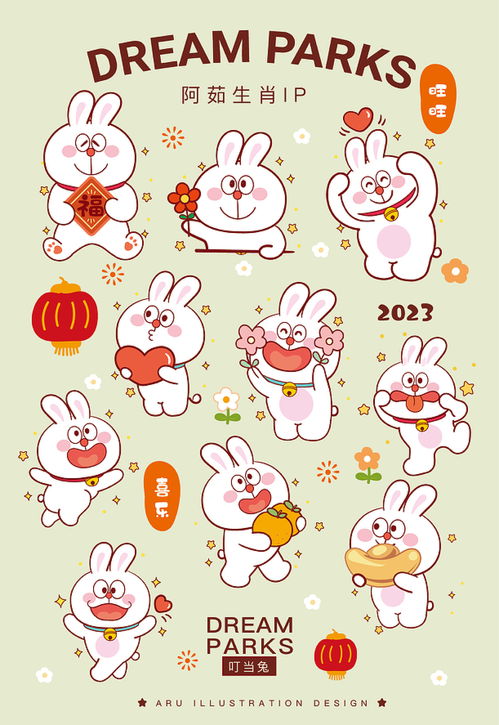 阿茹生肖ip叮当兔ip卡通可爱插画表情包卡通兔年快乐