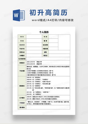 初中升高中个人简历word模板下载熊猫办公