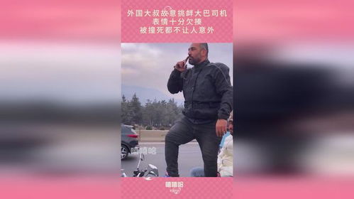 外国大叔故意挑衅大巴司机,表情十分欠揍,被撞死都不让人意外