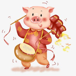 手绘猪年敲锣打鼓贺大年蜡笔猪png图片素材其他格式下载动漫人物大全