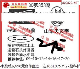 福彩3d字谜画谜353期丹东全图