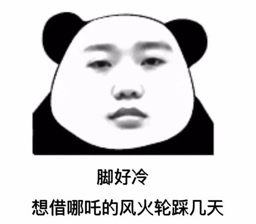熊猫头表情包脚好冷,想借哪吒的风火轮踩几天
